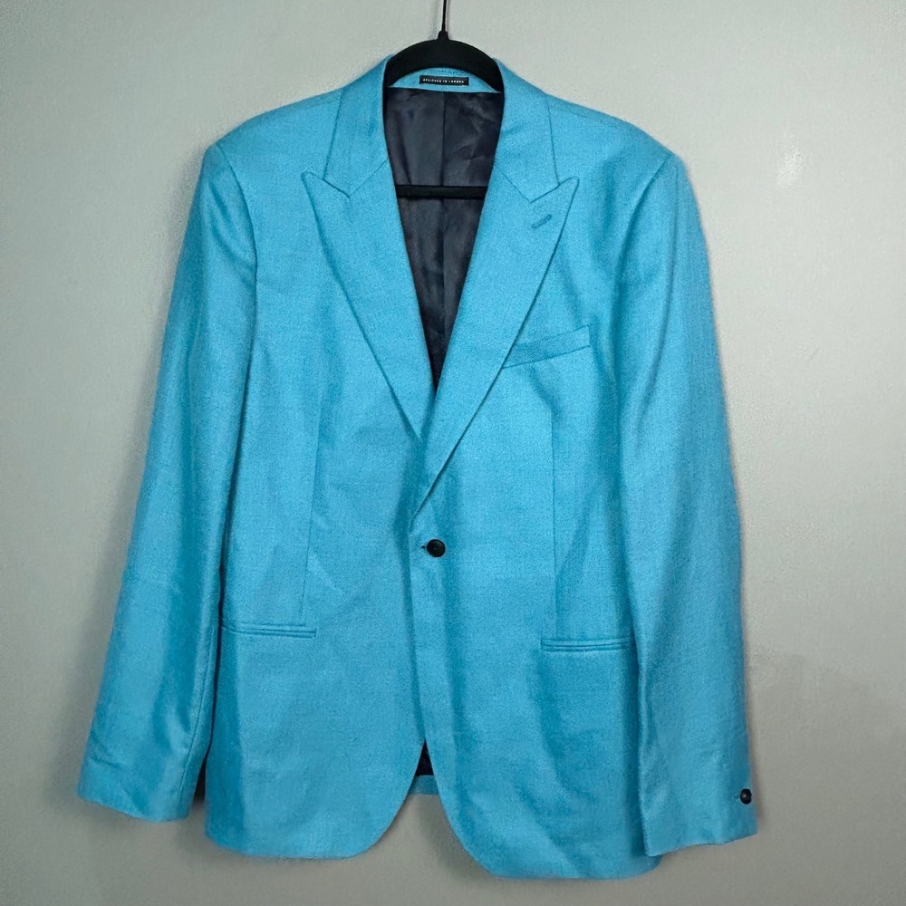 Reiss Mellow B Blazer Size 42 teal slim fit Hopsack wool silk summer wedding